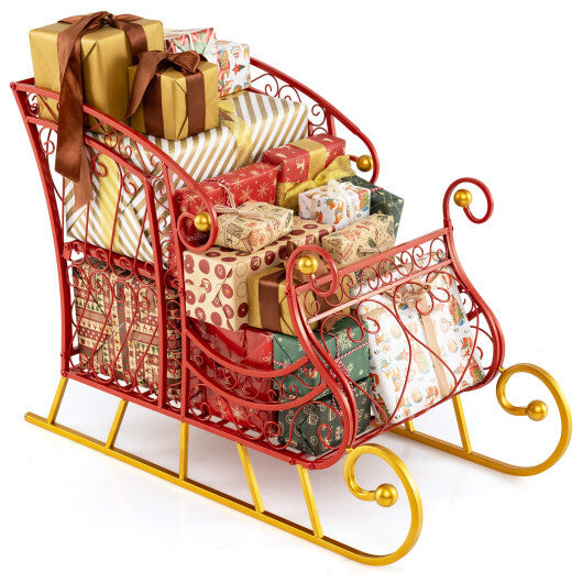 Metal Christmas Santa Sleigh Basket 2-Tier Xmas Santa's Gift Storage Sleigh W2B