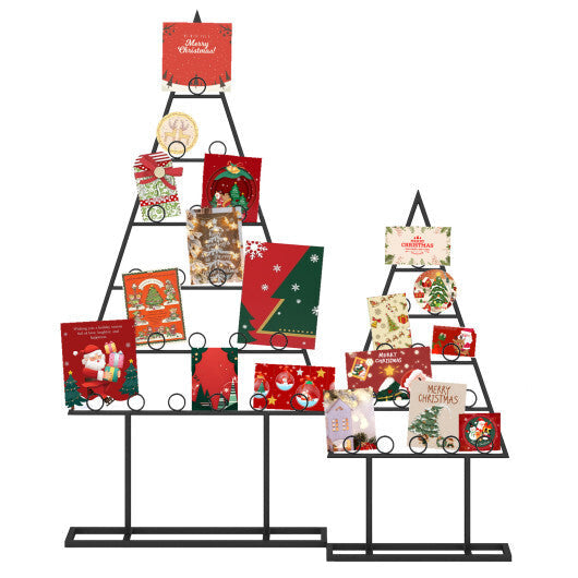 2 Pack Christmas Tree Photo Holder with 36 Round Clips and Metal Hanging Rack-Black W2B