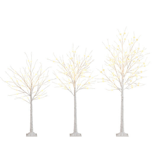 Lighted Birch Tree Set of 3 with 4/5/6 FT Pre-Lit Artificial Christmas Tree for Holiday Party W2B
