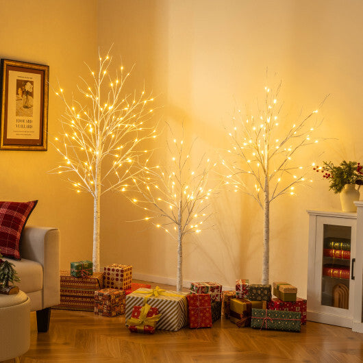 Lighted Birch Tree Set of 3 with 4/5/6 FT Pre-Lit Artificial Christmas Tree for Holiday Party W2B