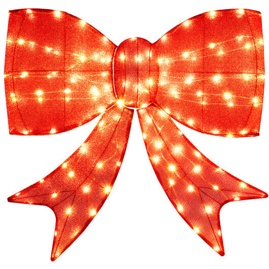 37 Inch Lighted Christmas Bow Decoration with Warm White LED Lights W2B