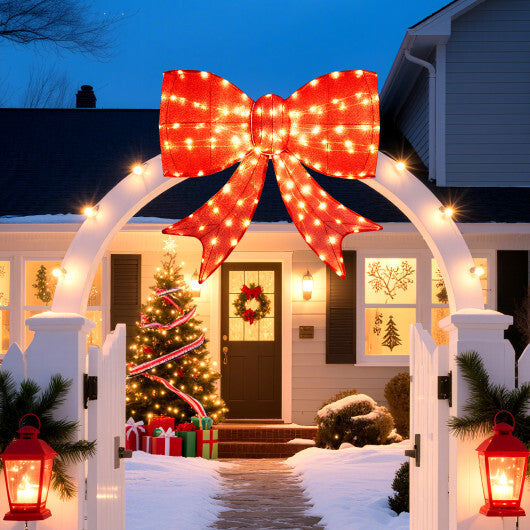 37 Inch Lighted Christmas Bow Decoration with Warm White LED Lights W2B
