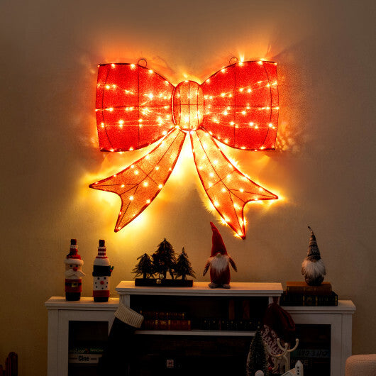 37 Inch Lighted Christmas Bow Decoration with Warm White LED Lights W2B