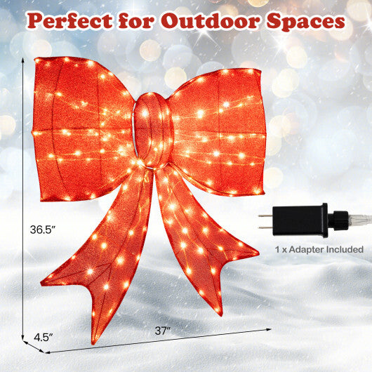 37 Inch Lighted Christmas Bow Decoration with Warm White LED Lights W2B