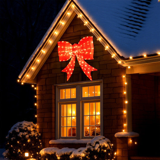 37 Inch Lighted Christmas Bow Decoration with Warm White LED Lights W2B