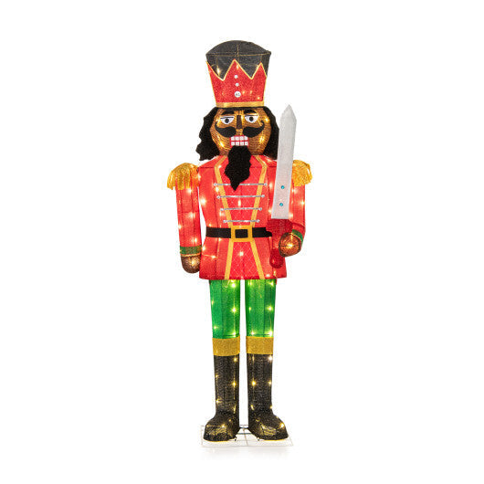 5 FT Lighted Christmas Nutcracker with Glitter Sword for Outdoor W2B