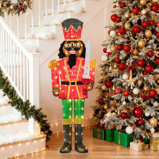 5 FT Lighted Christmas Nutcracker with Glitter Sword for Outdoor W2B