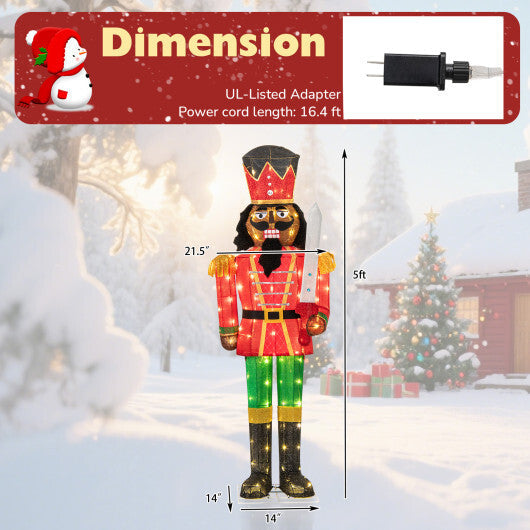 5 FT Lighted Christmas Nutcracker with Glitter Sword for Outdoor W2B