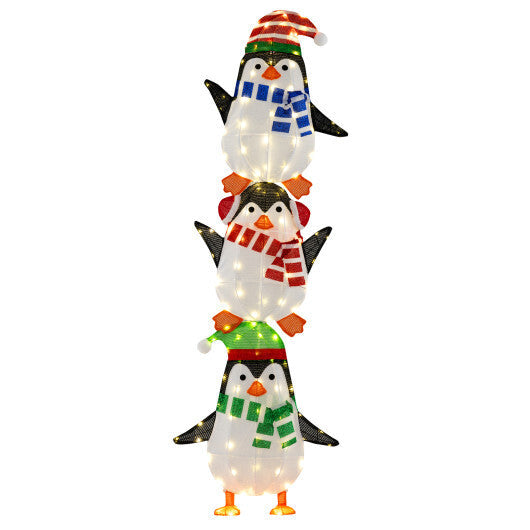 Lighted Penguins Decoration with Warm White Lights and Cute Hats W2B