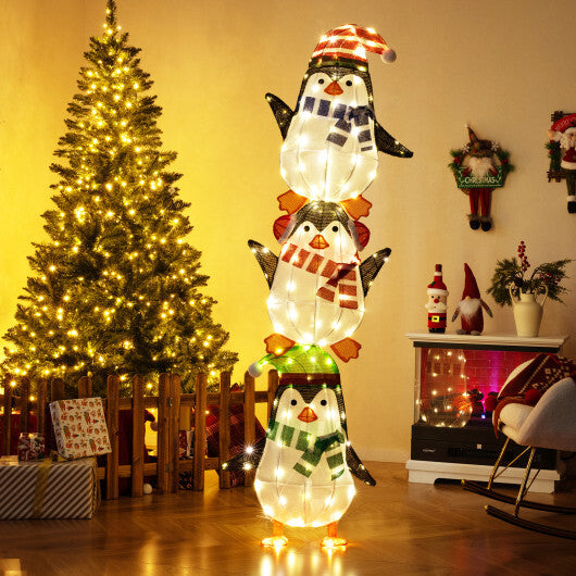 Lighted Penguins Decoration with Warm White Lights and Cute Hats W2B