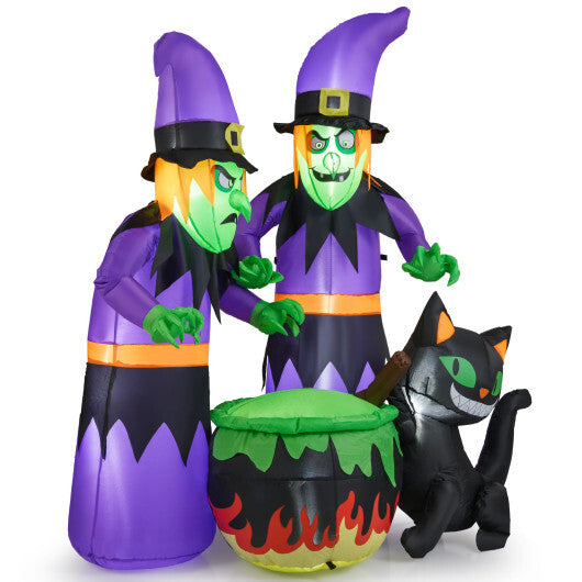 6 Ft Inflatable Halloween Witches with Cauldron & Black Cat W2B