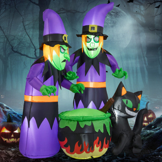 6 Ft Inflatable Halloween Witches with Cauldron & Black Cat W2B