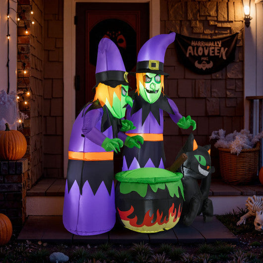 6 Ft Inflatable Halloween Witches with Cauldron & Black Cat W2B