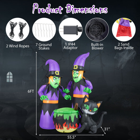 6 Ft Inflatable Halloween Witches with Cauldron & Black Cat W2B