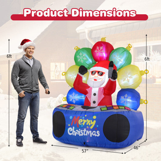 6 Feet Inflatable DJ Santa with Rotating Music Light and Flashing LEDs W2B