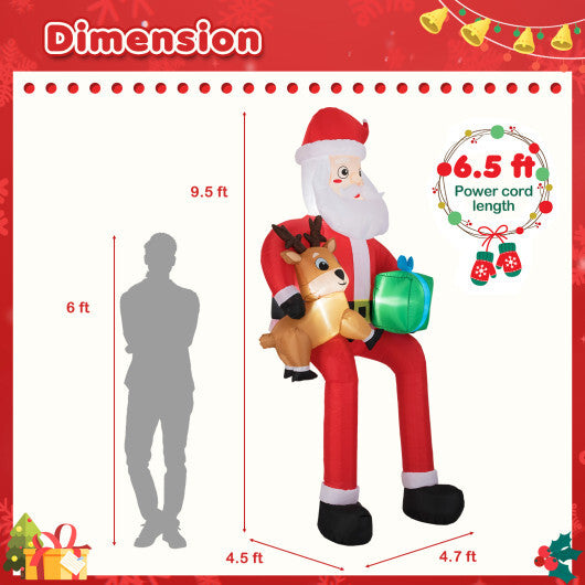 9.5 Feet Christmas Inflatable Santa Outdoor Decoratio with Built-in LED Lights W2B