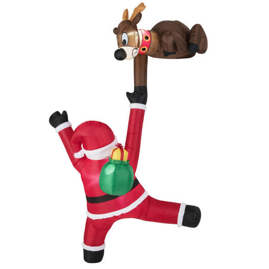 8.5 Feet Christmas Inflatable Reindeer and Climbing Santa Claus with Built-in LED Lights W2B