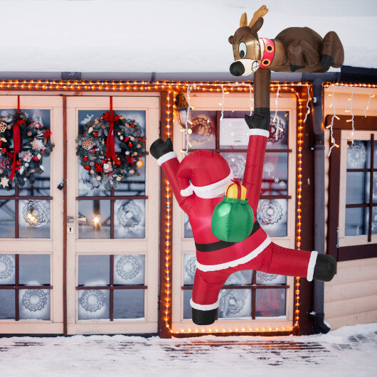 8.5 Feet Christmas Inflatable Reindeer and Climbing Santa Claus with Built-in LED Lights W2B