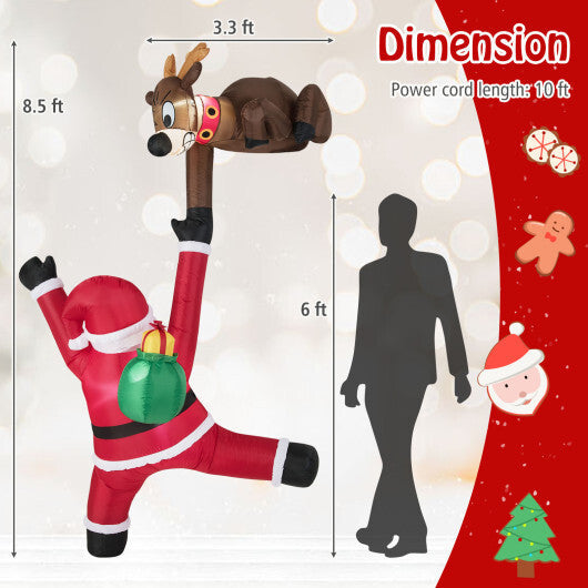 8.5 Feet Christmas Inflatable Reindeer and Climbing Santa Claus with Built-in LED Lights W2B