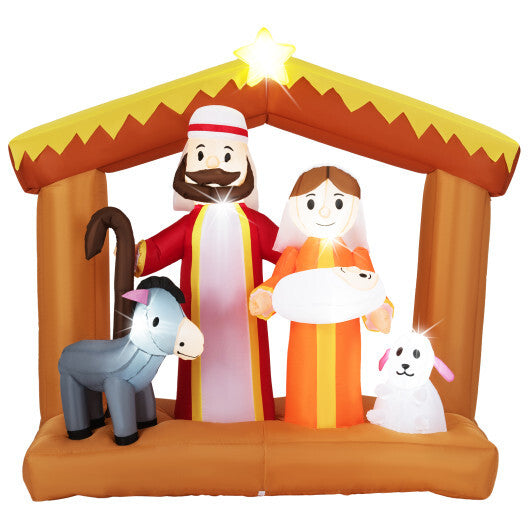 6 Feet Christmas Inflatables Nativity Scene Outdoor Decoration with Built-in LED Lights W2B