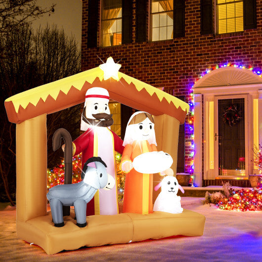 6 Feet Christmas Inflatables Nativity Scene Outdoor Decoration with Built-in LED Lights W2B
