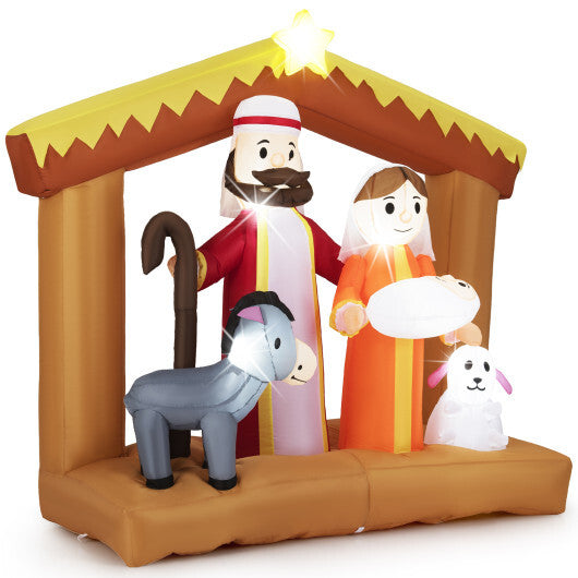 6 Feet Christmas Inflatables Nativity Scene Outdoor Decoration with Built-in LED Lights W2B