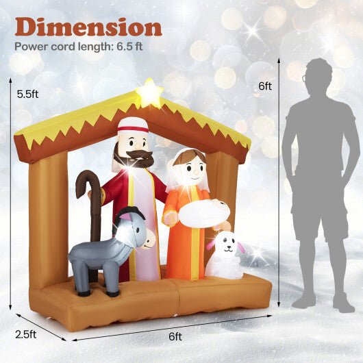 6 Feet Christmas Inflatables Nativity Scene Outdoor Decoration with Built-in LED Lights W2B