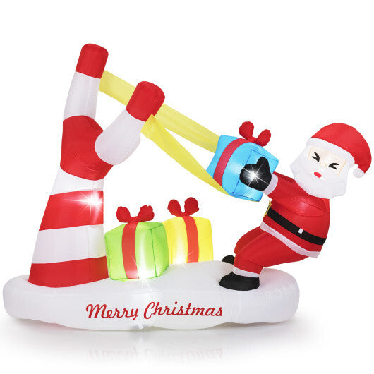 7 Feet Christmas Inflatables Santa with Slingshot and Built-in LED Lights Outdoor Decoration W2B