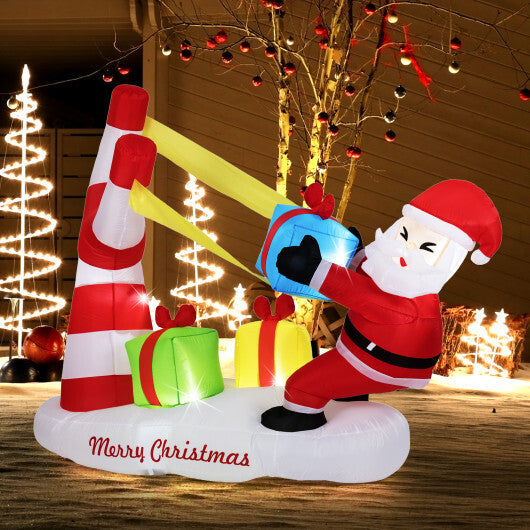 7 Feet Christmas Inflatables Santa with Slingshot and Built-in LED Lights Outdoor Decoration W2B