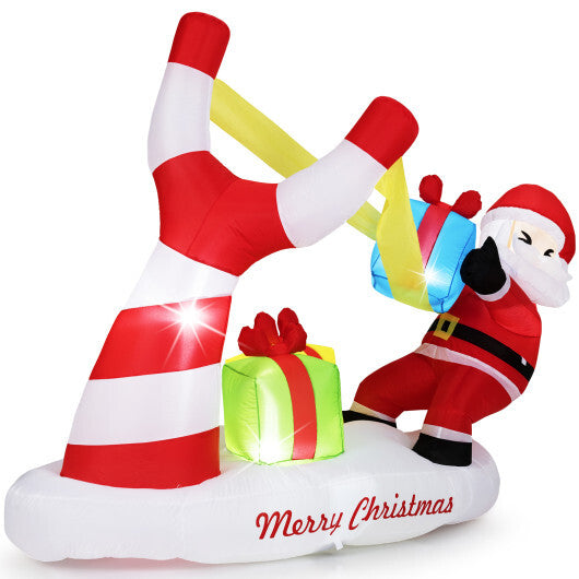 7 Feet Christmas Inflatables Santa with Slingshot and Built-in LED Lights Outdoor Decoration W2B