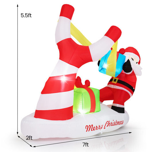 7 Feet Christmas Inflatables Santa with Slingshot and Built-in LED Lights Outdoor Decoration W2B