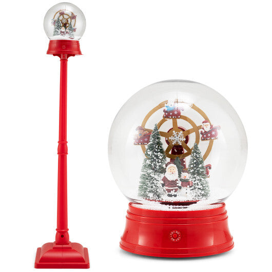 5 Ft Musical Christmas Street Lamp Snow Globe Lantern on Stand-Red W2B