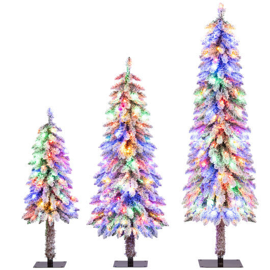 Artificial Christmas Tree Set of 3 with Snow-flocked Branch Tips