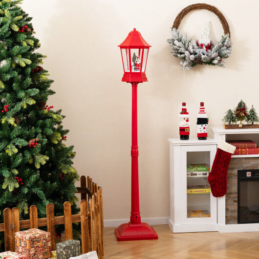 5.3 Feet Musical Christmas Street Lamp with Blowing Snow and LED Lights-Red W2B