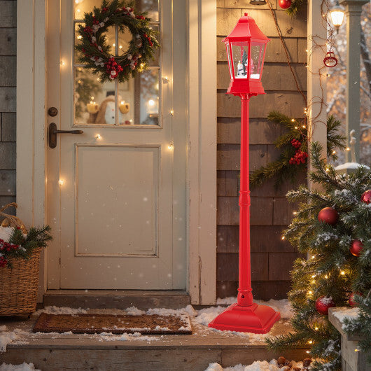 5.3 Feet Musical Christmas Street Lamp with Blowing Snow and LED Lights-Red W2B