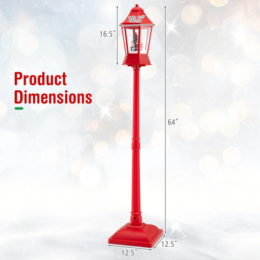 5.3 Feet Musical Christmas Street Lamp with Blowing Snow and LED Lights-Red W2B
