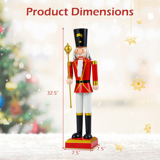 32.5 Inch Christmas Nutcracker with High Hat and Beautiful Scepter-White & Golden W2B