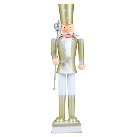 32.5 Inch Christmas Nutcracker with High Hat and Beautiful Scepter-White & Golden W2B