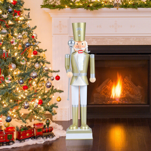 32.5 Inch Christmas Nutcracker with High Hat and Beautiful Scepter-White & Golden W2B