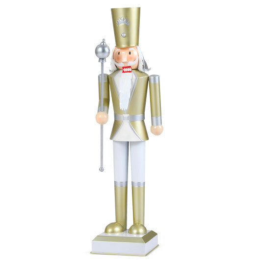 32.5 Inch Christmas Nutcracker with High Hat and Beautiful Scepter-White & Golden W2B