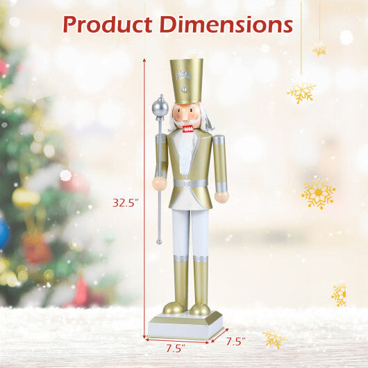 32.5 Inch Christmas Nutcracker with High Hat and Beautiful Scepter-White & Golden W2B