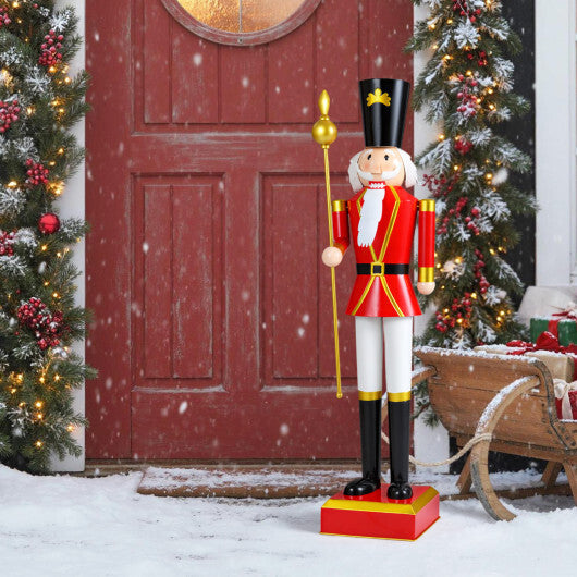 4 FT Christmas Nutcracker with High Hat & Beautiful Scepter-White & Golden W2B