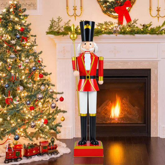 4 FT Christmas Nutcracker with High Hat & Beautiful Scepter-White & Golden W2B