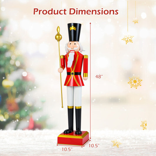 4 FT Christmas Nutcracker with High Hat & Beautiful Scepter-White & Golden W2B