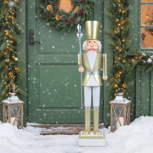 4 FT Christmas Nutcracker with High Hat & Beautiful Scepter-White & Golden W2B