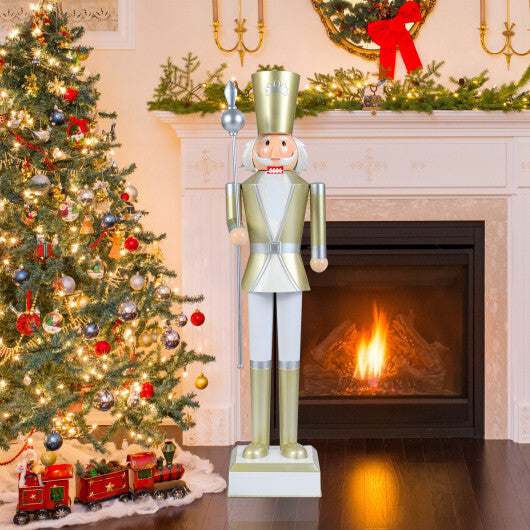 4 FT Christmas Nutcracker with High Hat & Beautiful Scepter-White & Golden W2B