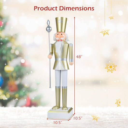 4 FT Christmas Nutcracker with High Hat & Beautiful Scepter-White & Golden W2B