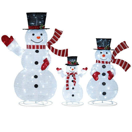 3-Piece Pre-Lit 3D Snowman Set with 270 LED Lights W2B