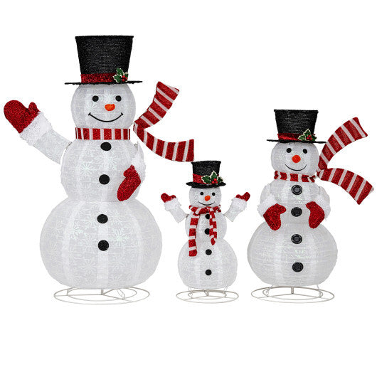 3-Piece Pre-Lit 3D Snowman Set with 270 LED Lights W2B