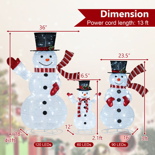 3-Piece Pre-Lit 3D Snowman Set with 270 LED Lights W2B